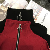 O RING ZIP UP SLIM CUT LONG SLEEVED TEE ( RED / BLACK ) - Thumbnail 3