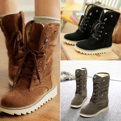 Fashion women winter warm lace up flat heel ankle snow boot fleece lined size 36-40 - Thumbnail 5