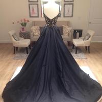 Black v-neck long prom dress,evening dress - Thumbnail 1