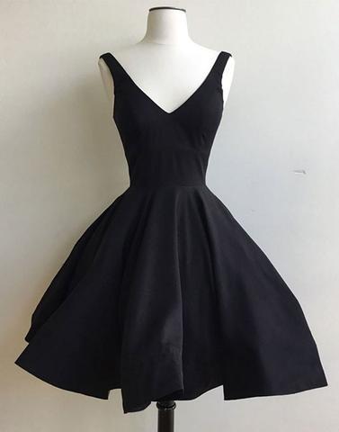 Simple black v-neck short homecoming dress ,cheap prom dress