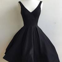 Simple black v-neck short homecoming dress ,cheap prom dress - Thumbnail 1