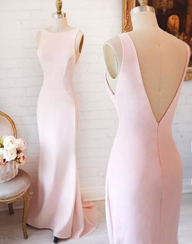 Simple pink satin floor-length prom dress,formal dress