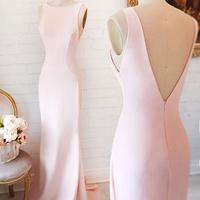 Simple pink satin floor-length prom dress,formal dress - Thumbnail 1