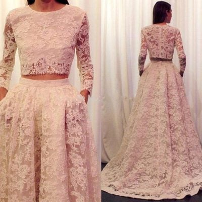 Two pieces lace charming prom dress, sexy prom dress,charming prom dress, long prom dress,prom dresses, elegant prom dress, prom dress z22