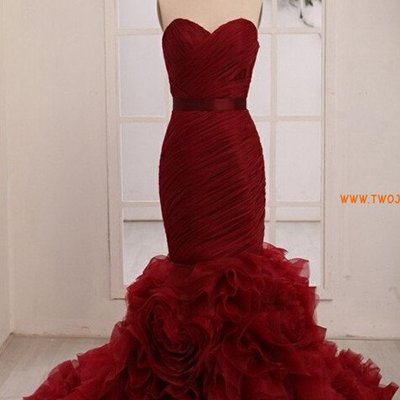 Burgunday mermaid prom dress prom dresses pst0317