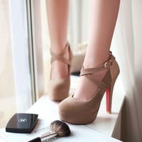 Round Head High Platform Working Women's Heels Shoes - Thumbnail 1