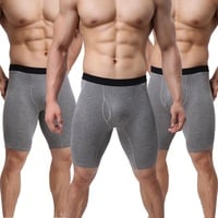 men's sexy underwear cotton breathable long boxers underpants - Thumbnail 3