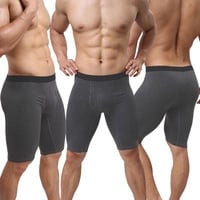 Gray color men's sexy underwear cotton breathable long boxers underpants - Thumbnail 1