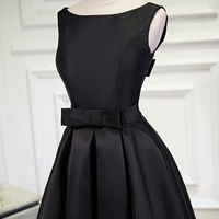 Simple black satin short dress,party dresses - Thumbnail 2