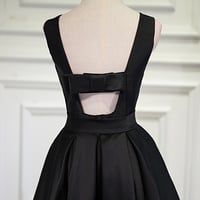 Simple black satin short dress,party dresses - Thumbnail 3