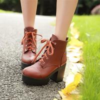 High Heel Lace Up Martin Boots - Thumbnail 2