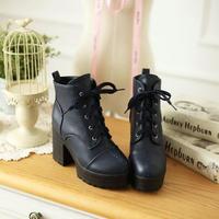 High Heel Lace Up Martin Boots - Thumbnail 3