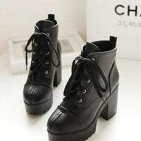 High Heel Lace Up Martin Boots - Thumbnail 4