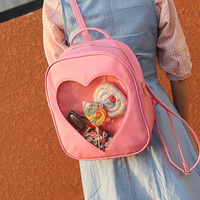 Harajuku Transparent Heart Glitter Pastel Backpack - Thumbnail 1
