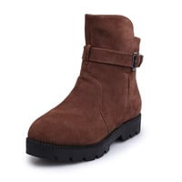 Suede Fashion Belt Buckle Short Canister Boots - Thumbnail 3