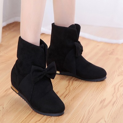 Round Head Sweet Bowknot Flat Martin Boots