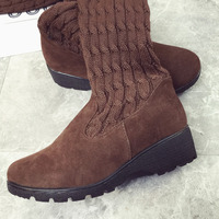 Fashion Knee-High Wool Canister Flat Warm Boots - Thumbnail 2