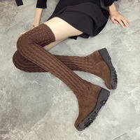 Fashion Knee-High Wool Canister Flat Warm Boots - Thumbnail 3