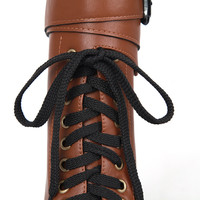 British Buckle Belt High Heels Lace-Up Martin Boots - Thumbnail 3