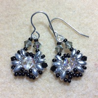 Sparkling Crystal Woven Silver and Black Earrings on Sterling Silver - Thumbnail 1