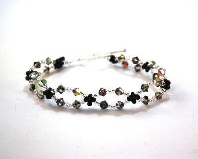 Sparkling Black and Silver Infinity Bracelet with Sterling Silver