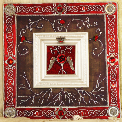 Fairytale roses red and silver - triple panel 