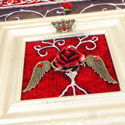 Fairytale roses red and silver - triple panel 