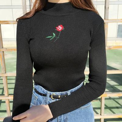 Rose Embroidered Sweater (2 Colors)