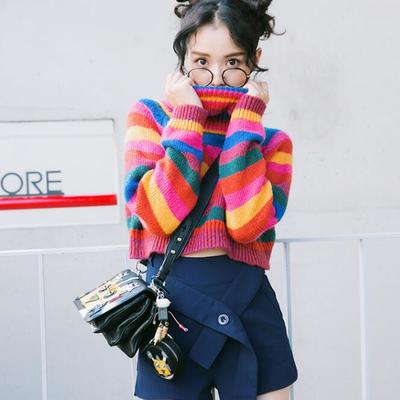 Rainbow turtleneck cropped sweater