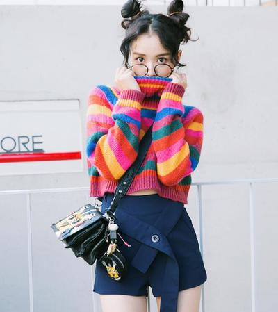 Rainbow Turtleneck Cropped Sweater