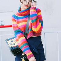 Rainbow Turtleneck Cropped Sweater - Thumbnail 1