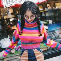 Rainbow Turtleneck Cropped Sweater - Thumbnail 2