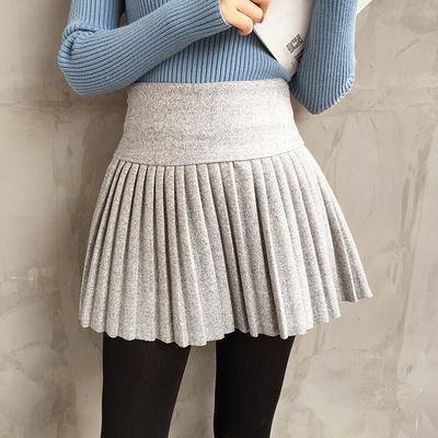 High waist pleated wool skirt