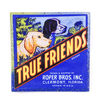 Handmade Coaster True Friends Dog Brand - Vintage Citrus Crate Label - Handmade Recycled Tile Coaster