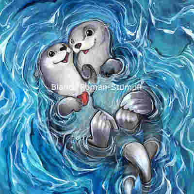 Snuggling otters print