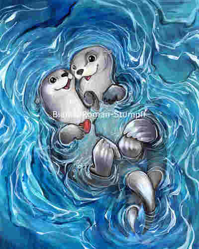 Snuggling Otters Print