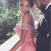 Lace Mermaid Prom Dresses Formal Gowns Homecoming Dresses 8th Grade Graduation Party Dresses PG0003 - Thumbnail 2