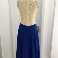 Long Beaded Halter Prom Dresses Celebrity Dresses Party Gowns PG0006 - Thumbnail 1