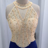 Long Beaded Halter Prom Dresses Celebrity Dresses Party Gowns PG0006 - Thumbnail 2