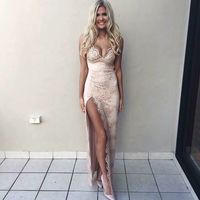 Sexy prom dress, lace prom dress, side split prom dress, spaghetti strap prom dress, popular prom dress, evening party dress, PD15569 - Thumbnail 1
