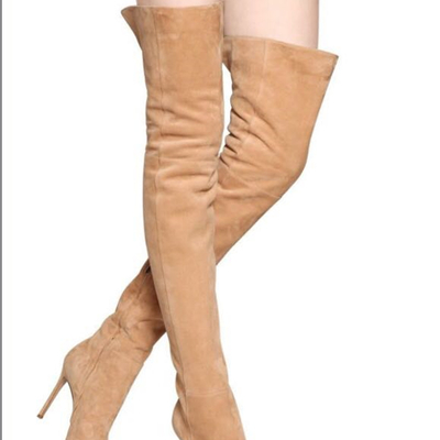 Frosted fleece sexy pointed head over knee boots