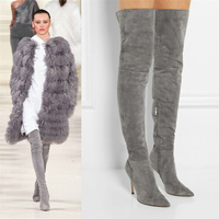 Frosted Fleece Sexy Pointed Head Over Knee Boots - Thumbnail 3