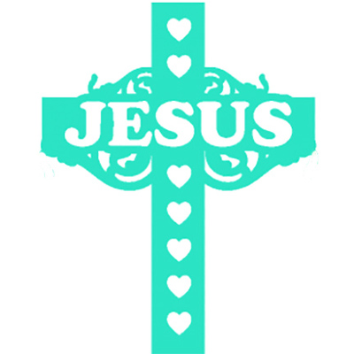 Jesus lettering on cross with hearts vinyl decal outdoor color vinyl