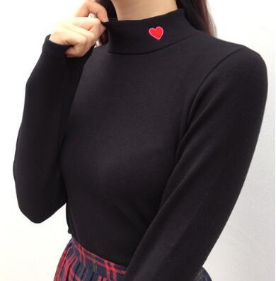 Heart Embroidered High Neck T-shirt