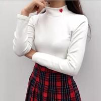 Heart Embroidered High Neck T-shirt - Thumbnail 1