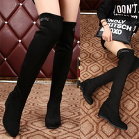 Fashion Crystal Adjustable Over Knee Black Boots - Thumbnail 1