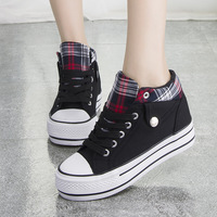 Fashion Increased Canvas Lace Up Plaid Sneakers - Thumbnail 1