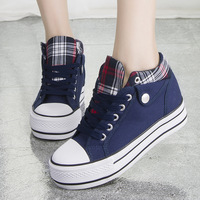 Fashion Increased Canvas Lace Up Plaid Sneakers - Thumbnail 2