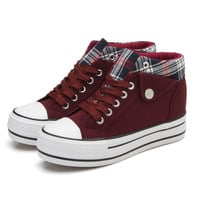 Fashion Increased Canvas Lace Up Plaid Sneakers - Thumbnail 4