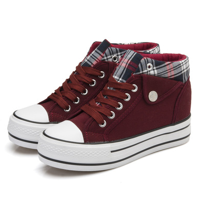 Fashion increased canvas lace up plaid sneakers